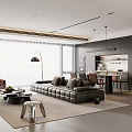 Modern Italian Guest Restaurant Modern Guest Restaurant Horizontal Hall Sofa Coffee Table Combination Dining Table and Chair Combination Sideboard Leather Sofa In-line Chandelier Lawrence Sofa 3d model