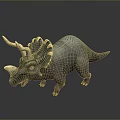 Realistic Triceratops Dinosaur Model With Brown Horns Frill And Gray Body Standing On Dark Background