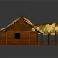 Traditional Wooden House With Thatched Roof And Wooden Porch Featuring Small Window