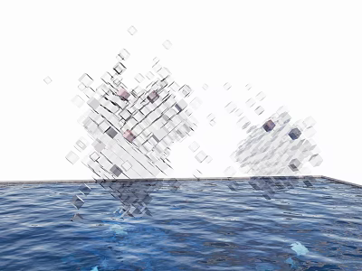 Modern Geometric Cube Landscape Sculpture Featuring Water Surface Reflection in Outdoor Space 3d model