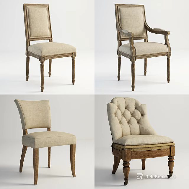 Elegant Accent Chair Designs With Upholstered Fabric Wooden Legs And Tufted Backrest 3d model 