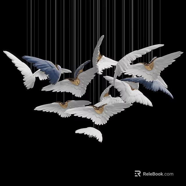 Hanging Bird Design Decorative Pendant With Spread Wings In White And Blue 3d model 