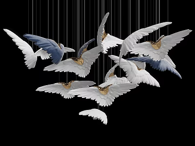 Hanging Bird Design Decorative Pendant With Spread Wings In White And Blue 3d model