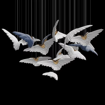 Hanging Bird Design Decorative Pendant With Spread Wings In White And Blue 3d model