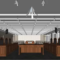 Courtroom Interior With Seats Judge Bench Lighting Fixtures And TV Screens