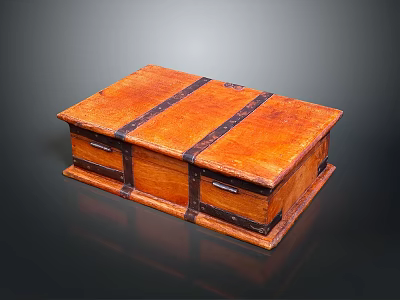 Vintage Wooden Storage Box With Black Metal Straps And Natural Wood Finish For Home Organizing 3d model