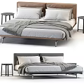 Modern Double Bed With Leather Headboard Gray Bedding And Side Table