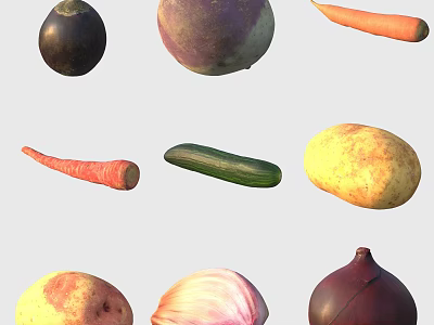 Different Types of Fresh Vegetables Including Carrots Cucumber Potatoes and Onions 3d model