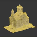 Stone Built Church Model Featuring Red Tiled Roof Bell Tower And Small Doorway