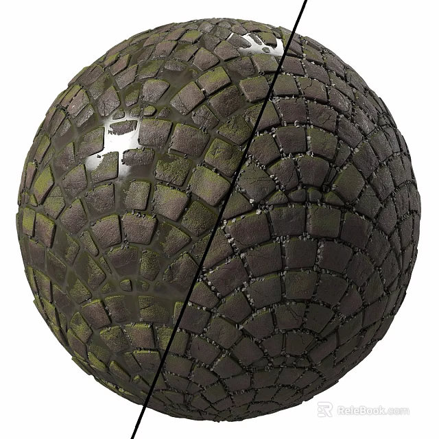 Spherical Mosaic Tile Assembly With Dark Green Geometric Pattern Texture 3d model 