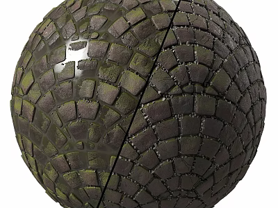Spherical Mosaic Tile Assembly With Dark Green Geometric Pattern Texture 3d model