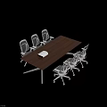 Walnut Wooden Conference Table With White Mesh Office Chairs And Projector In Office Meeting Room