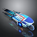Futuristic Sci Fi Vehicle With Blue White Red Streamlined Design And Glowing Engine