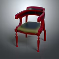 Elegant Red Wooden Accent Chair With Curved Armrests And Green Upholstered Seat