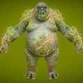 Game Movie Character Large Body Covered With Tree Roots And Moss On Green Background 3d model
