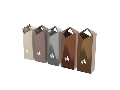 Public Trash Bins In Various Colors With Geometric Design For Public Areas 3d model