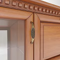 Traditional Wooden Sideboard With Decorative Trim Glass Doors And Three Drawers
