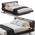 Modern Double Bed With Black Leather Headboard White Sheets Gray Blanket And Nightstand