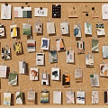 Photo Wall With Corkboard Display Pinned Various Cards Photos And Decorative Designs