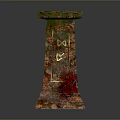 Decorative Architectural Column With Green Red Gold Marbled Surface And Intricate Patterns