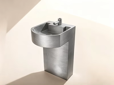 Modern Brushed Metal Washbasin Design With Sleek Faucet And Minimalist Structure 3d model