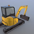 Yellow Mini Excavator With Muddy Tracks And Front Bucket Industrial Vehicle