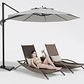 Outdoor Wicker Lounge Chairs With Adjustable Outdoor Umbrella And Potted Plant For Relaxing