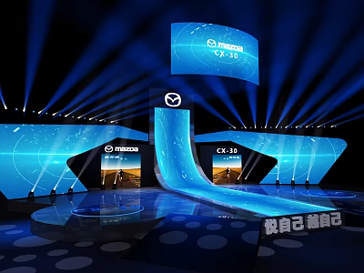 Mazda CX-10 Event Stage Design With Blue Lighting And Digital Screens 3d model