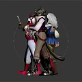 Diverse Character And Creature Figurines With White Hair Bow Weapon Pink Form And Cat Ears