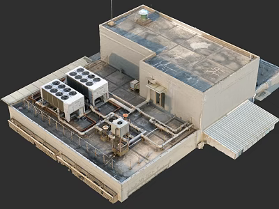 Air Conditioning Fan Equipment Setup On Building Roof With Pipes And Cooling Units 3d model