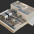 Air Conditioning Fan Equipment Setup On Building Roof With Pipes And Cooling Units