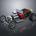 Vintage Hot Rod Car Featuring Exposed Engine Red Black Body And Brown Seat