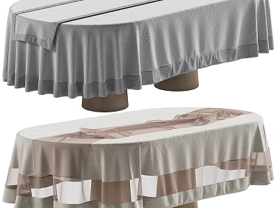 Modern Dining Tables Covered With Grey And Beige Brown Tablecloths In Home Interior 3d model
