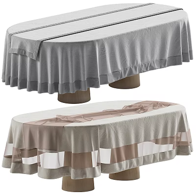Modern Dining Tables Covered With Grey And Beige Brown Tablecloths In Home Interior 3d model