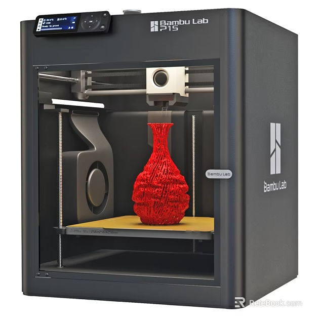 Modern Desktop 3D Printer Printing Red Vase In Enclosed Chamber 3d model