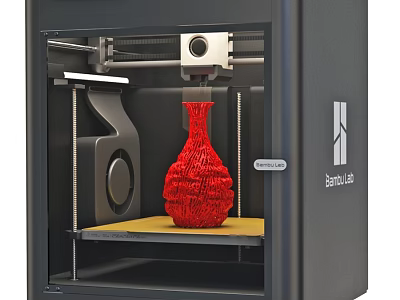 Modern Desktop 3D Printer Printing Red Vase In Enclosed Chamber 3d model