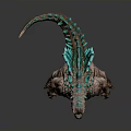 Godzilla Creature Character With Brown Textured Body And Blue Glowing Dorsal Spikes