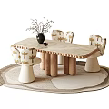 Wooden Table And Palm Tree Pattern Chairs Set With White Legs Round Rug Black Vase