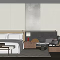 Modern Elegant Hotel Room Interior With White Bed Sofa And Textured Walls