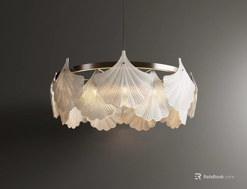 Elegant Leaf Shaped Chandelier With White Illuminated Petals And Gold Frame 3d model 