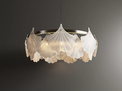 Elegant Leaf Shaped Chandelier With White Illuminated Petals And Gold Frame 3d model
