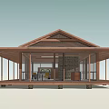 Modern Detached Villa With Wooden Structure Large Glass Windows And Gabled Roof