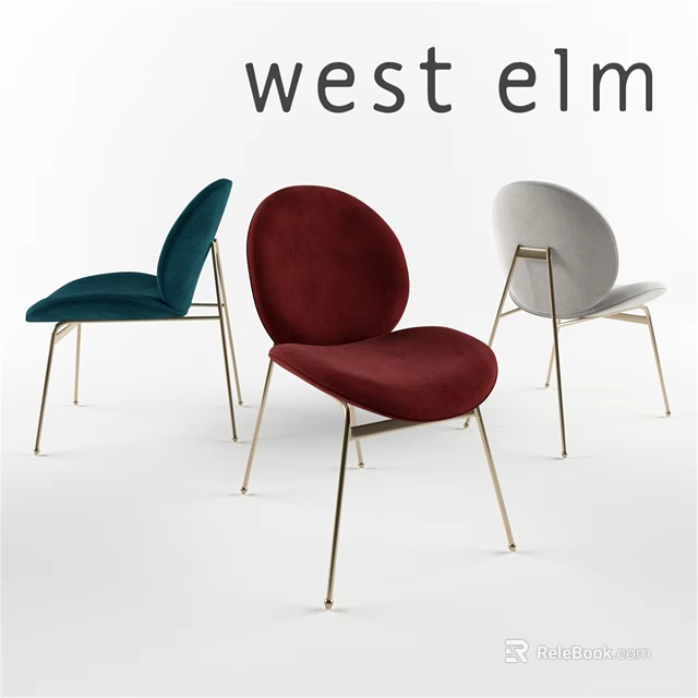 Modern Single Chairs in Green Burgundy Gray with Velvet Upholstery and Gold Metal Legs 3d model 