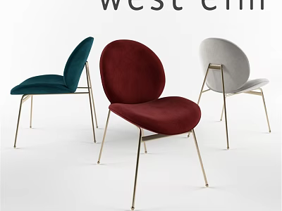 Modern Single Chairs in Green Burgundy Gray with Velvet Upholstery and Gold Metal Legs 3d model