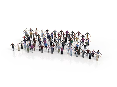 Group of Small Colored Men Model Figures Standing Together in Arrangement 3d model