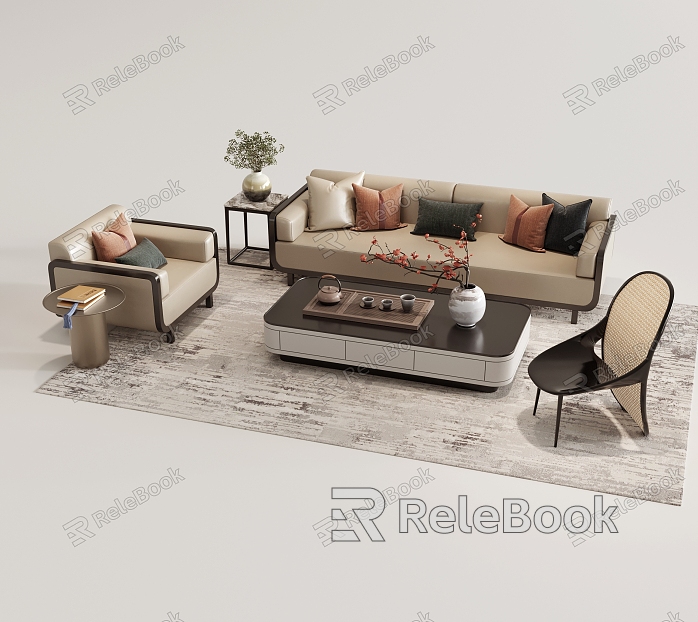 New Chinese-style Multi-person Sofa Single-person Sofa Leisure Chair Corner Table Side Table Vase Teapot Combination model