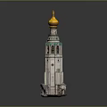 Traditional Tower Structure With Golden Dome Green White Decor And Windows 3d model