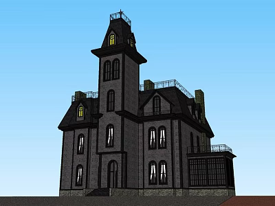 Ancient Historic Building With Tower Steeple Balcony Railing And Ornate Windows 3d model
