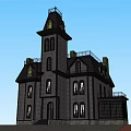 Ancient Historic Building With Tower Steeple Balcony Railing And Ornate Windows