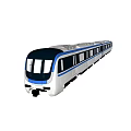 Modern Blue And White Metro Train With Sleek Design And Large Front Windows